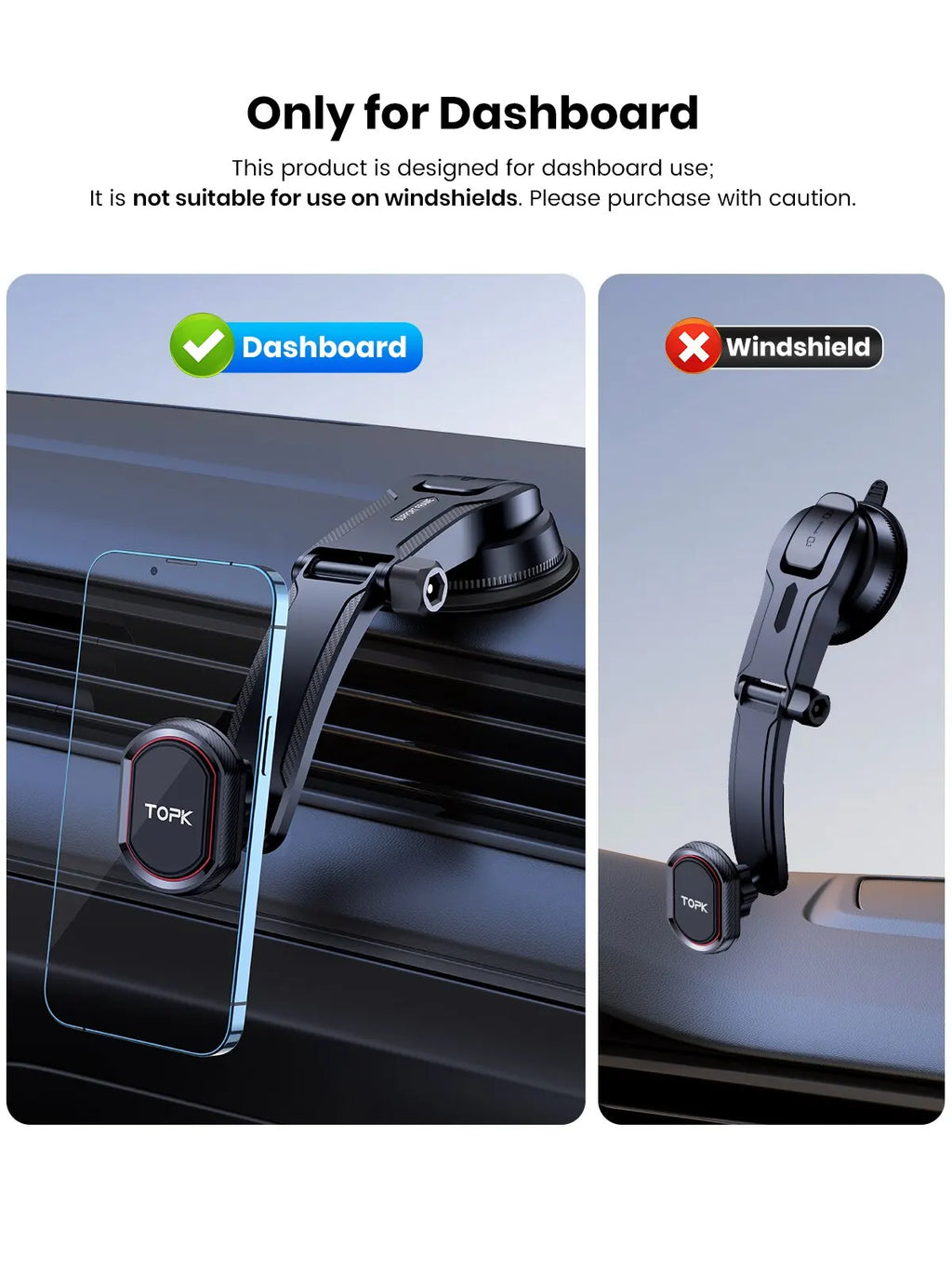 Support Téléphone Voiture TOPK – Gravité Universelle, Tableau de Bord, Pare-Brise & Grille d'Aération