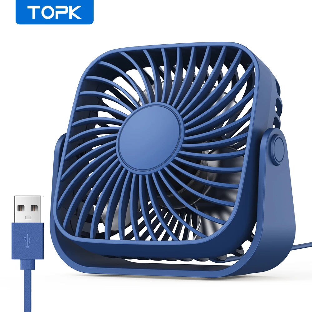 Ventilateur USB TOPK 4 Pouces – 3 Vitesses, 360°, Silencieux & Portable