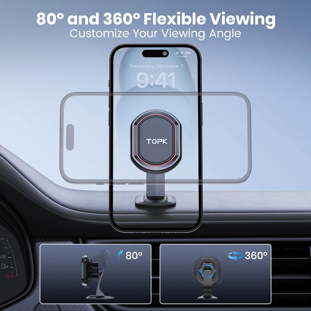 Support Téléphone Voiture TOPK – Magnétique Tableau de Bord, Super Aimant
