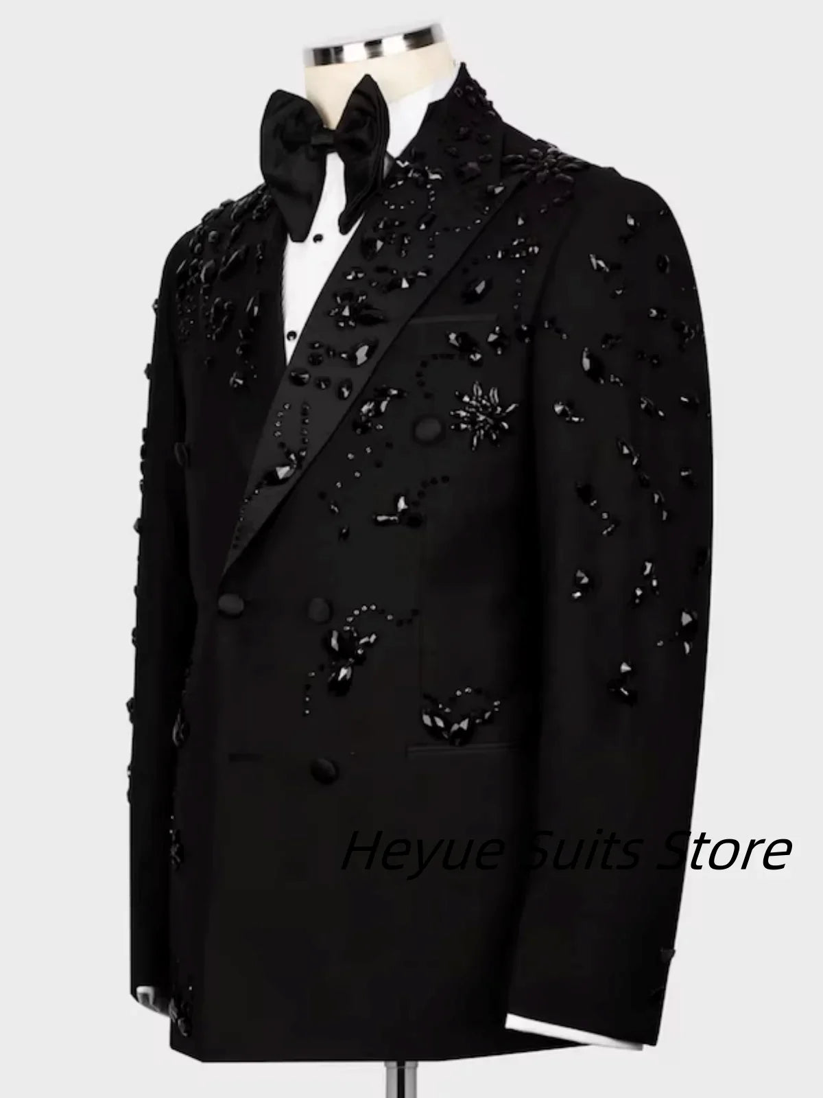 Elegant Luxury Men Suits Black Gold Double-Breasted Jewelry Ornament Shining Tuxedo for Wedding Party