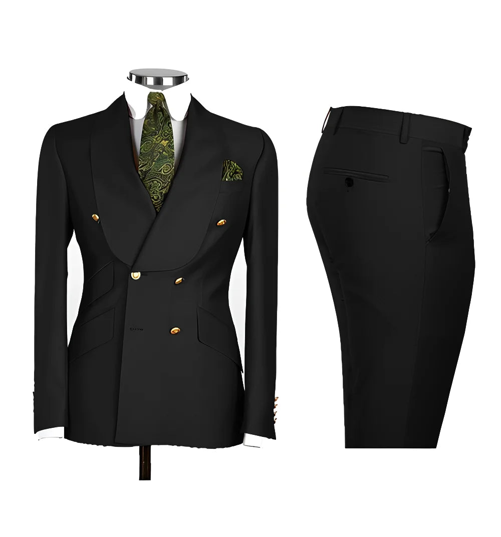 Light Blue Men's Suits Chic Double Breasted Blazer Peak Lapel Elegant Formal Set Male 2 Piece Jacket Pants Wedding Groom Tuxedos