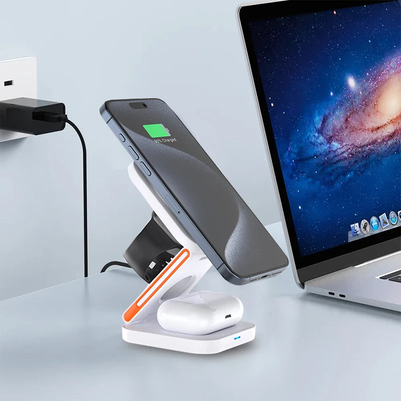 Station de Charge Magnétique 3-en-1 – Compatible iPhone, Apple Watch & AirPods