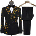Elegant Luxury Men Suits Black Gold Double-Breasted Jewelry Ornament Shining Tuxedo for Wedding Party