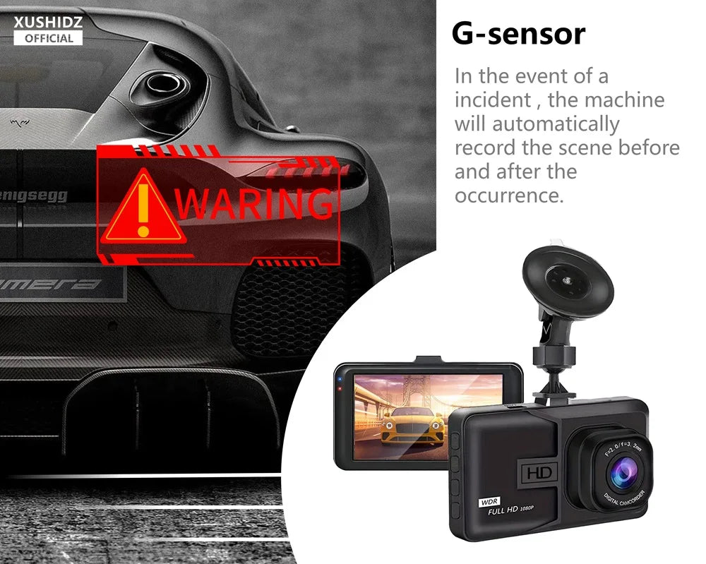 Dashcam XUSHIDZ 1080P HD – Vision Nocturne, Enregistrement en Boucle & Capteur G