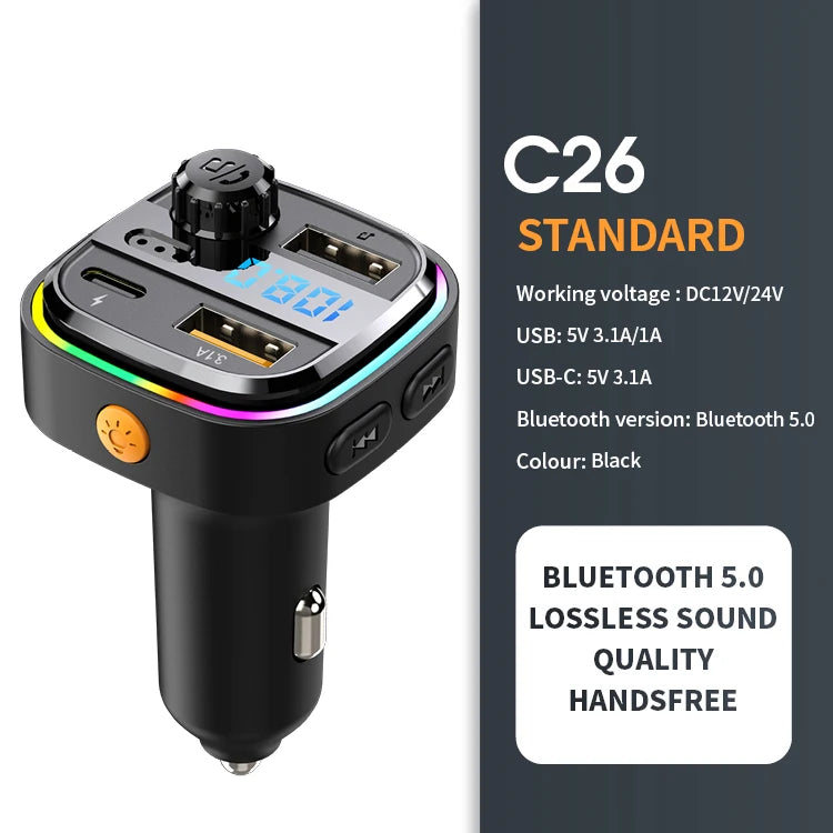 Transmetteur FM Bluetooth 5.0 – Charge Rapide 22.5W, Mains Libres & MP3