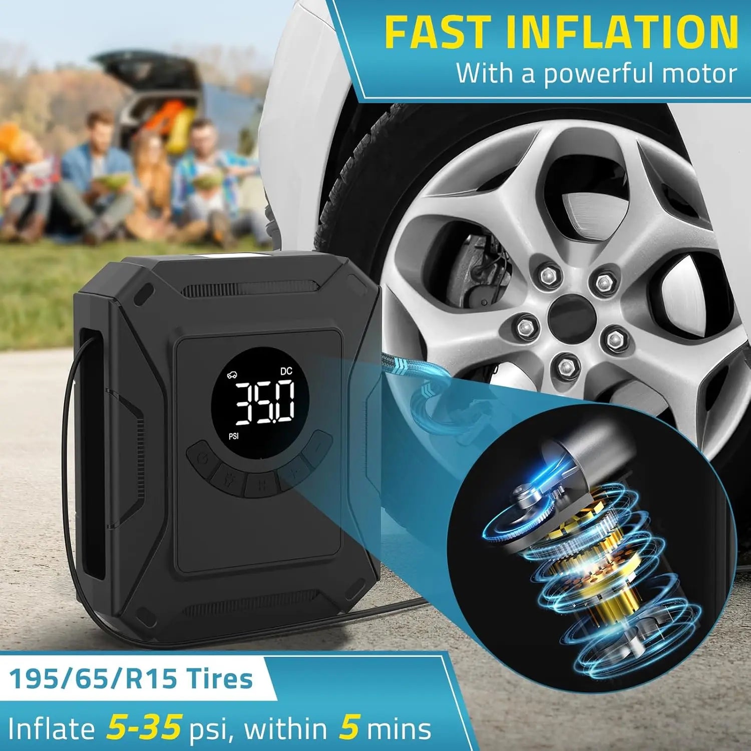 Gonfleur de Pneus YINGBOOST 150PSI – Arrêt Auto, Jauge Numérique & 12V