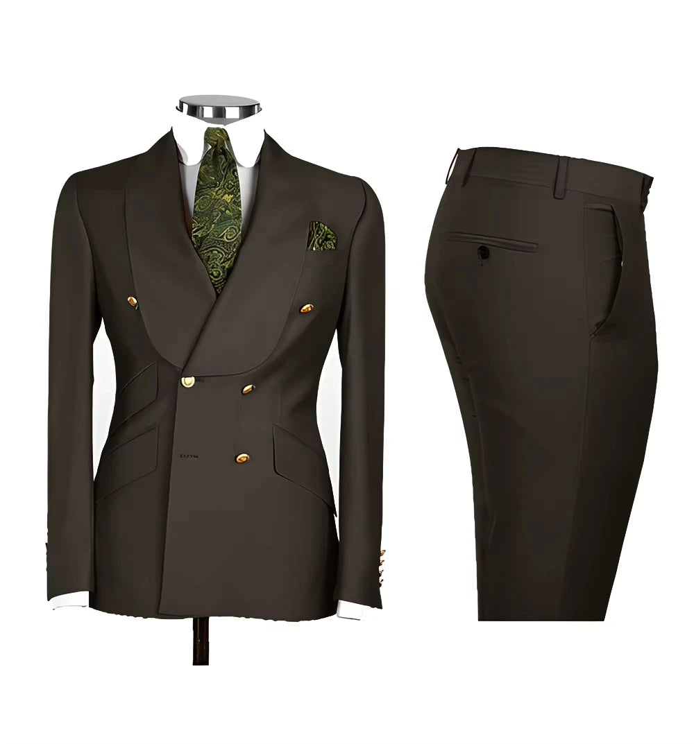 Light Blue Men's Suits Chic Double Breasted Blazer Peak Lapel Elegant Formal Set Male 2 Piece Jacket Pants Wedding Groom Tuxedos