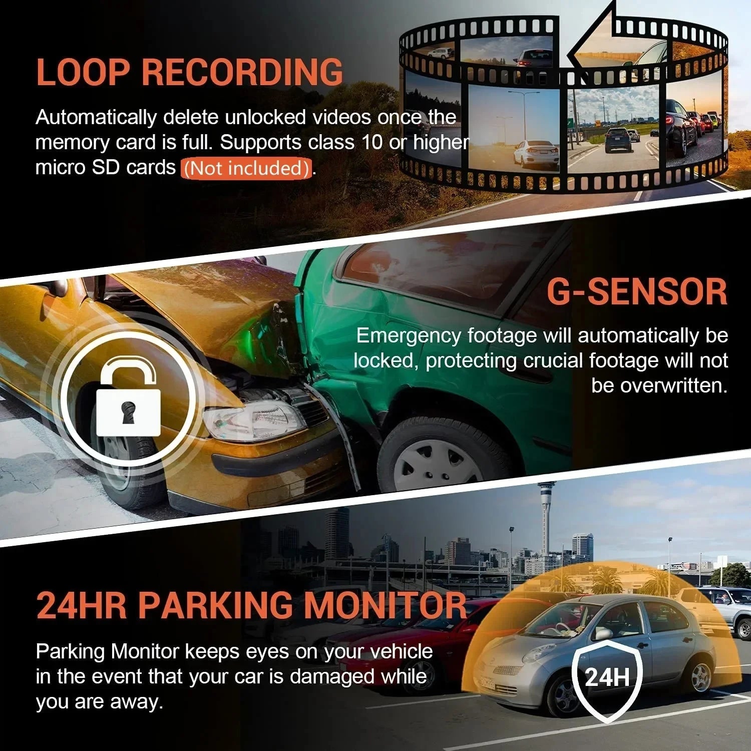 Dashcam WiFi Double Caméra 1080P – Vision Nocturne IR, Grand Angle & Enregistrement Boucle