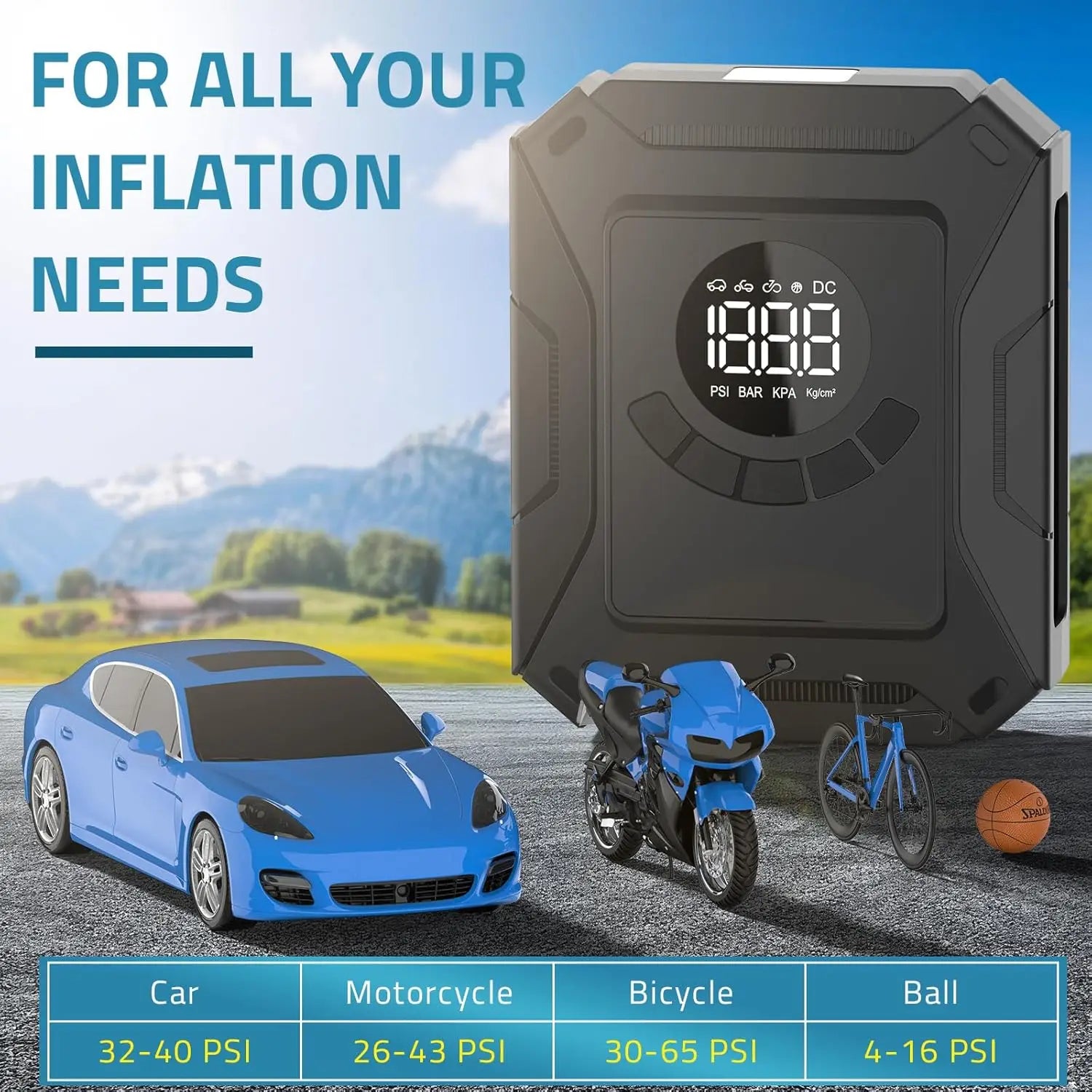 Gonfleur de Pneus YINGBOOST 150PSI – Arrêt Auto, Jauge Numérique & 12V