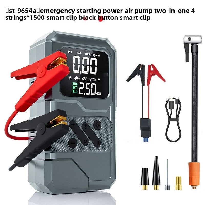 Pompe à Air Portable Tout-en-Un – Démarrage Urgence, Power Bank & Gonfleur