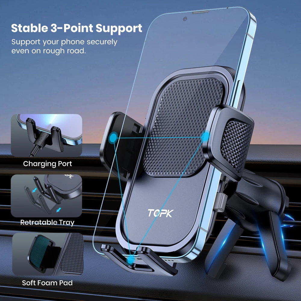 Support Téléphone Voiture TOPK Gravité – Grille d’Aération, Universel & Mains Libres