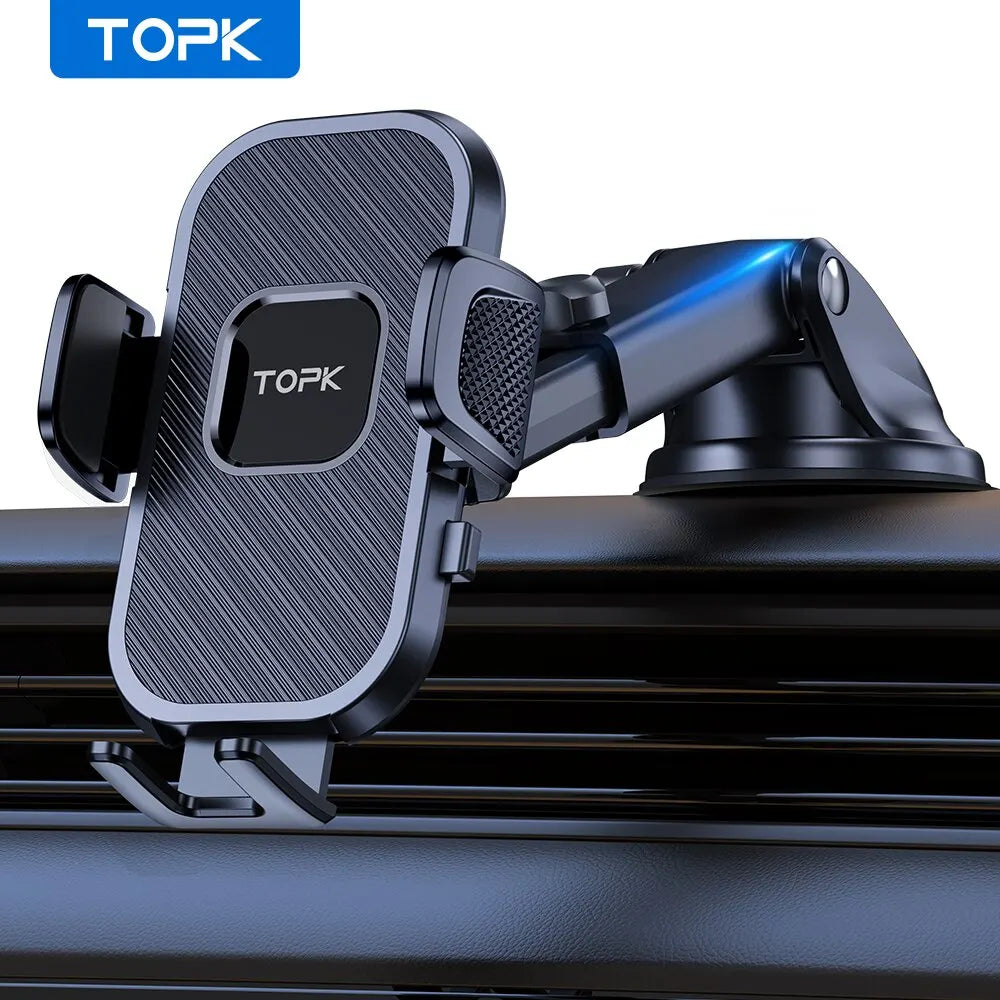 Support Téléphone Voiture TOPK – Gravité Universelle, Tableau de Bord, Pare-Brise & Grille d'Aération