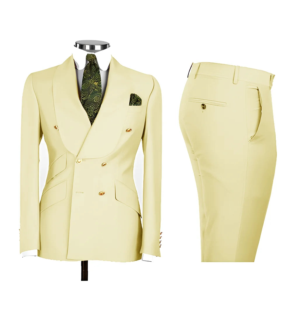 Light Blue Men's Suits Chic Double Breasted Blazer Peak Lapel Elegant Formal Set Male 2 Piece Jacket Pants Wedding Groom Tuxedos