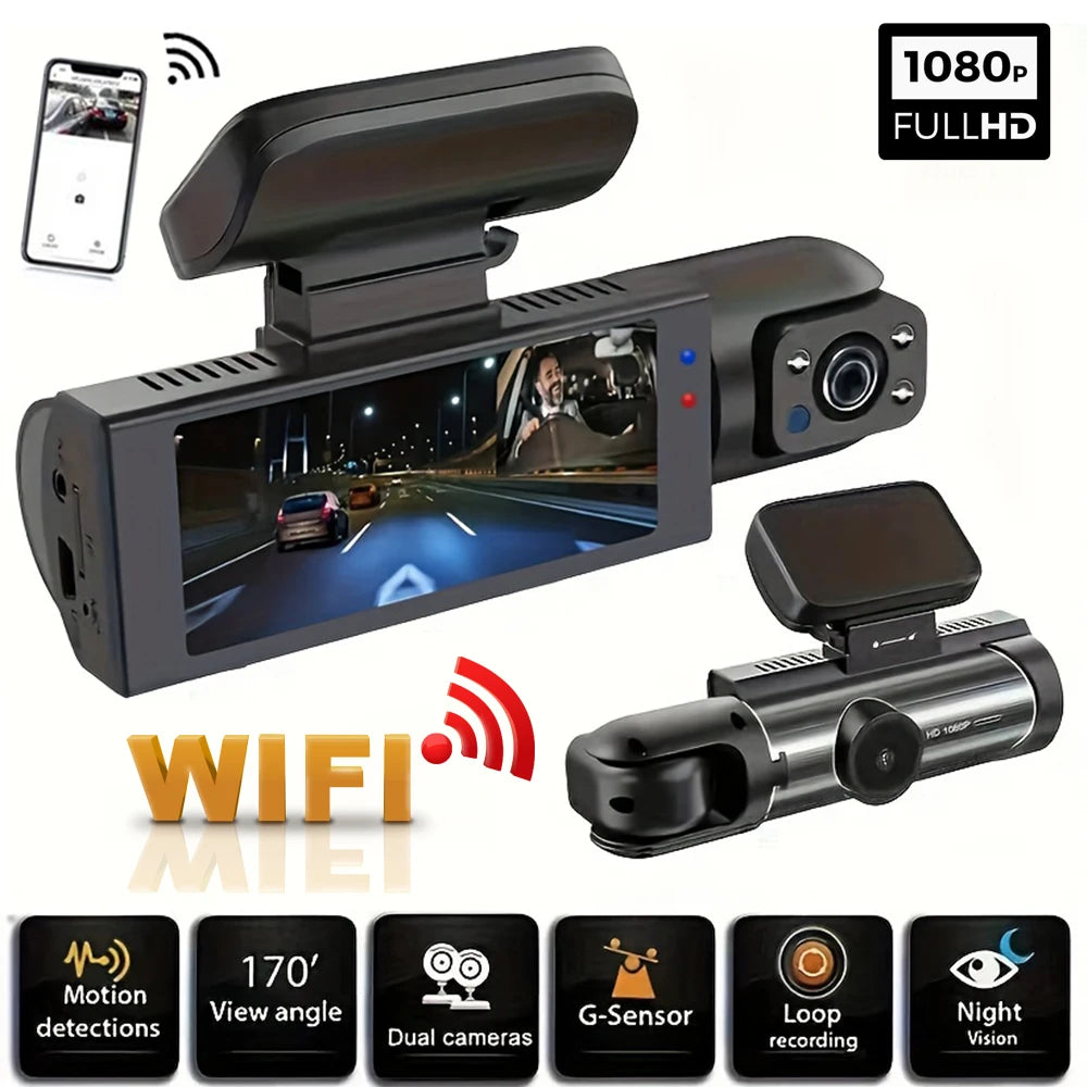 Dashcam WiFi Double Caméra 1080P – Vision Nocturne IR, Grand Angle & Enregistrement Boucle