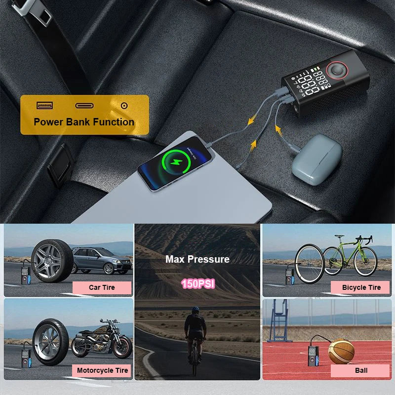 Gonfleur de Pneus Intelligent LEIBOO 150PSI – Numérique, Portable & Multifonction