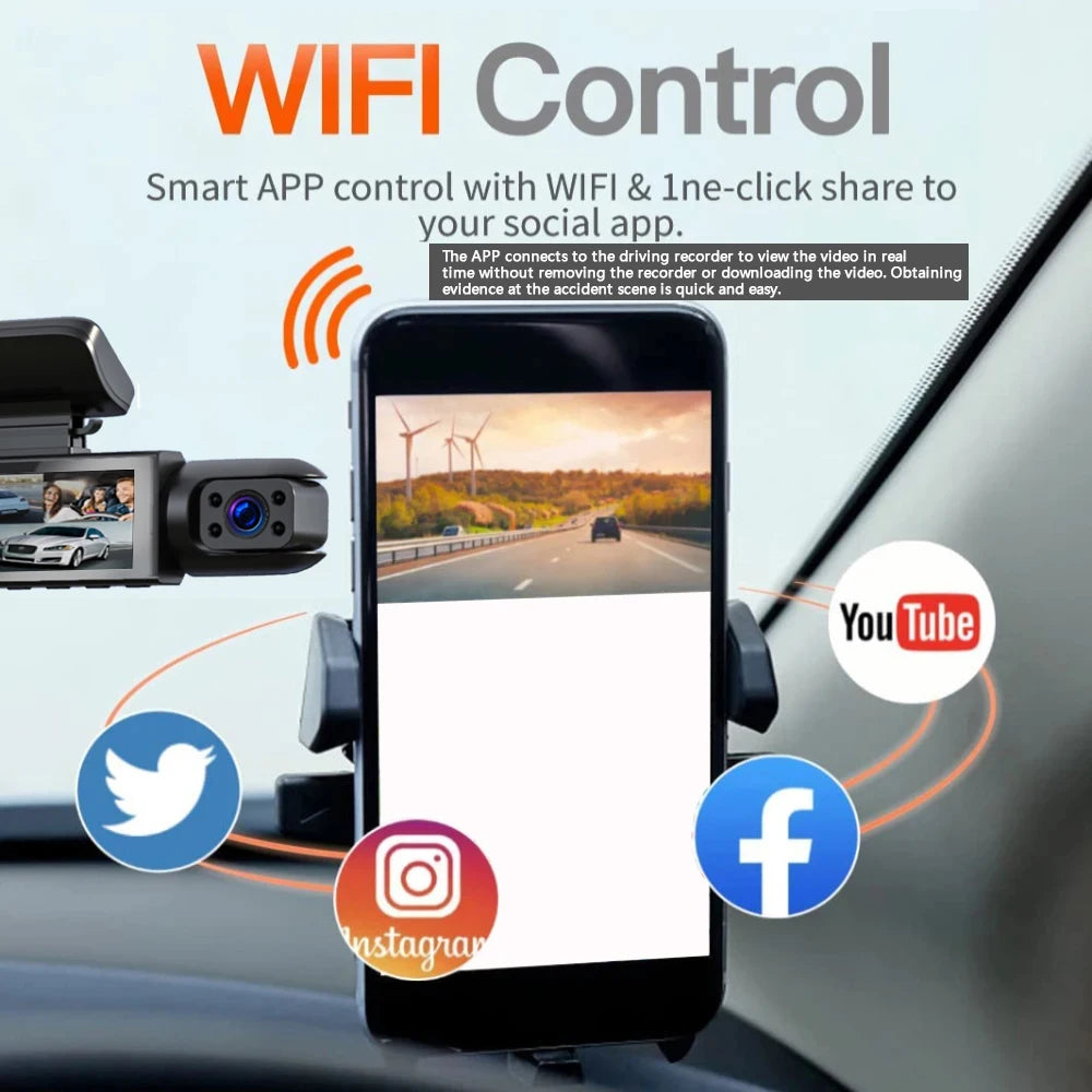 Dashcam WiFi Double Caméra 1080P – Vision Nocturne IR, Grand Angle & Enregistrement Boucle