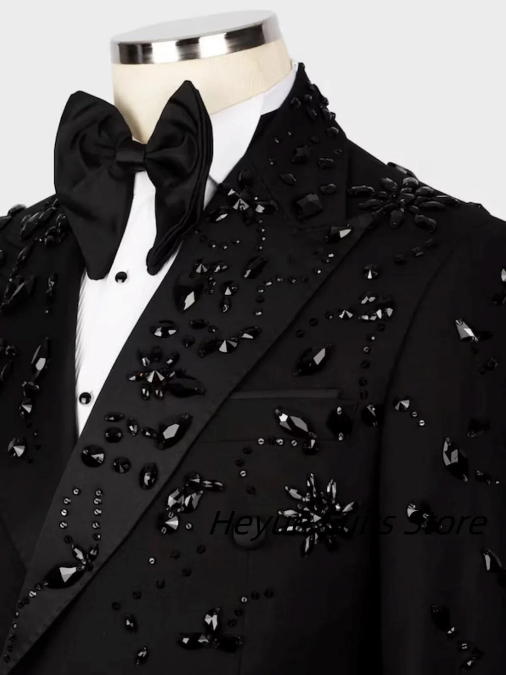 Elegant Luxury Men Suits Black Gold Double-Breasted Jewelry Ornament Shining Tuxedo for Wedding Party