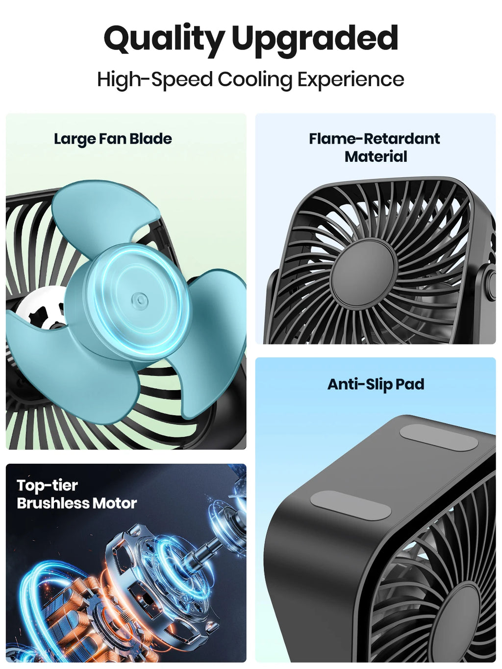 Ventilateur USB TOPK 4 Pouces – 3 Vitesses, 360°, Silencieux & Portable