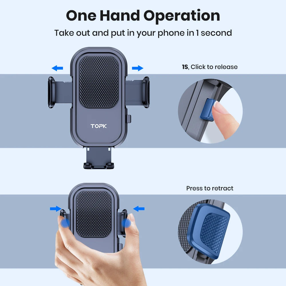 Support Téléphone Voiture TOPK Gravité – Grille d’Aération, Universel & Mains Libres