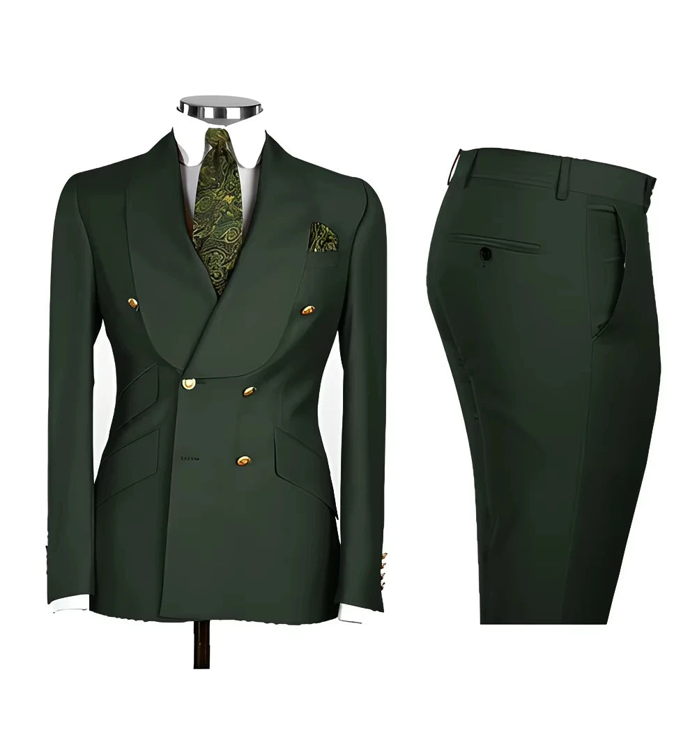 Light Blue Men's Suits Chic Double Breasted Blazer Peak Lapel Elegant Formal Set Male 2 Piece Jacket Pants Wedding Groom Tuxedos