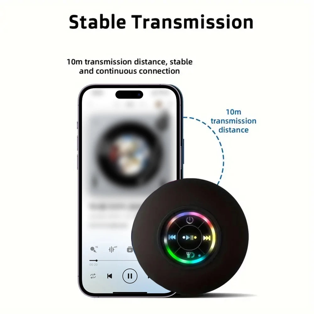 Enceinte Bluetooth Portable LED – IPX4, Ventouse Puissante & Son Stéréo