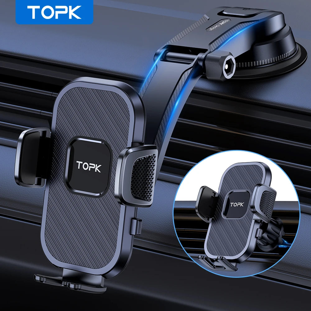 Support Téléphone Voiture TOPK – Gravité Universelle, Tableau de Bord, Pare-Brise & Grille d'Aération