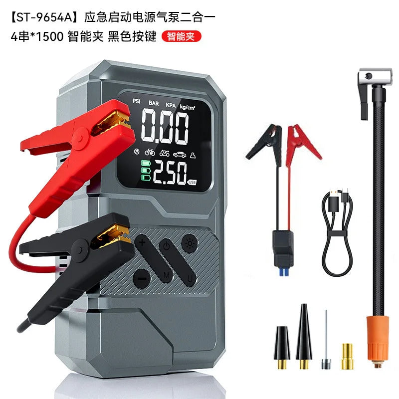 Pompe à Air Portable Tout-en-Un – Démarrage Urgence, Power Bank & Gonfleur