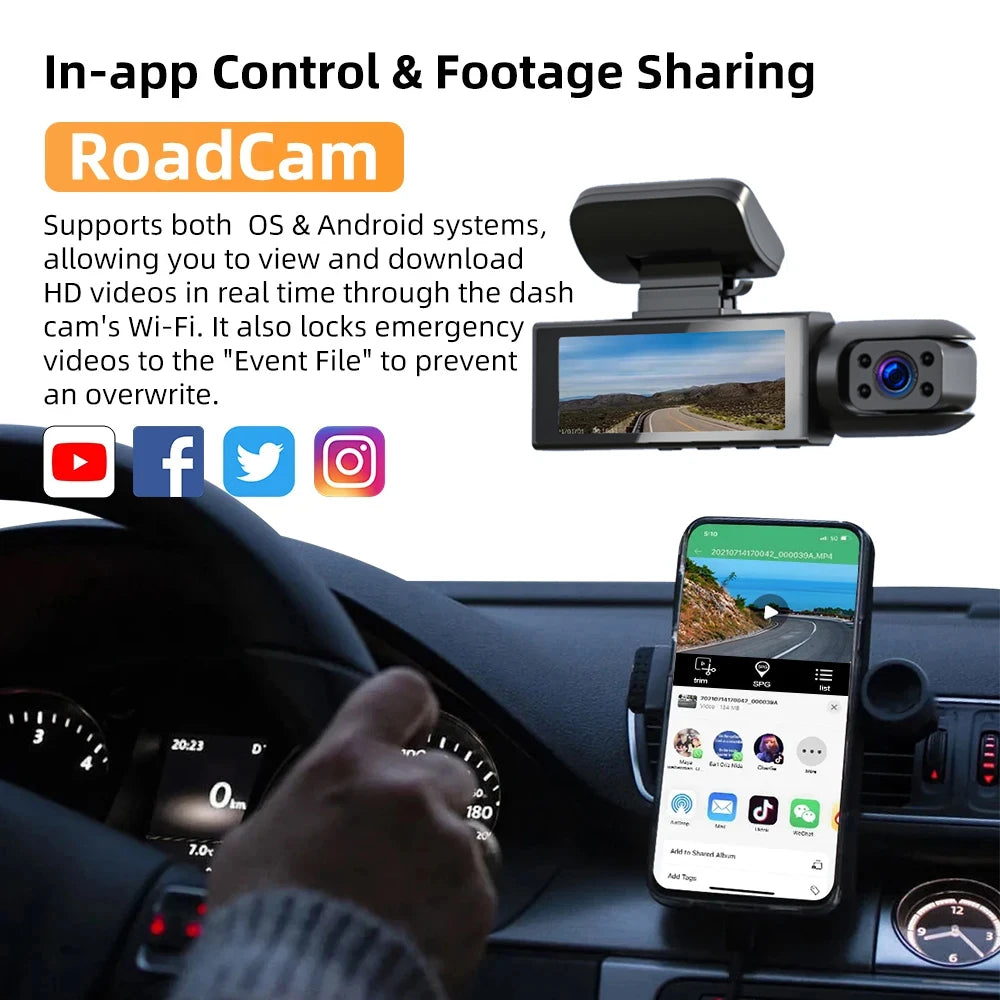 Dashcam WiFi Double Caméra 1080P – Vision Nocturne IR, Grand Angle & Enregistrement Boucle