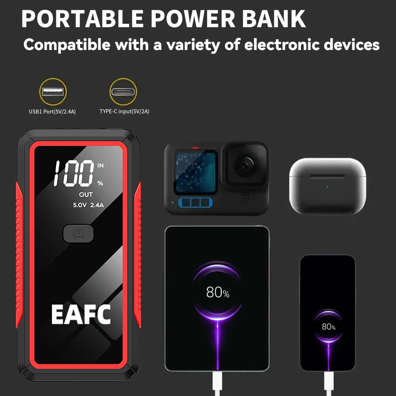 Booster de Démarrage Voiture 2000A – Power Bank 12V, Urgence Auto