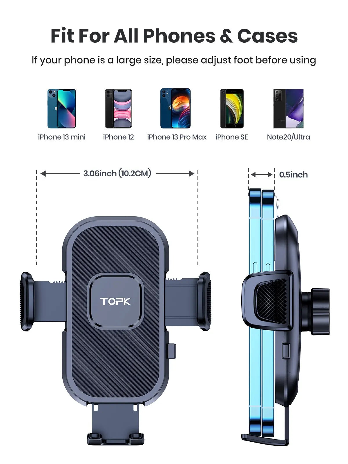 Support Téléphone Voiture TOPK – Gravité Universelle, Tableau de Bord, Pare-Brise & Grille d'Aération