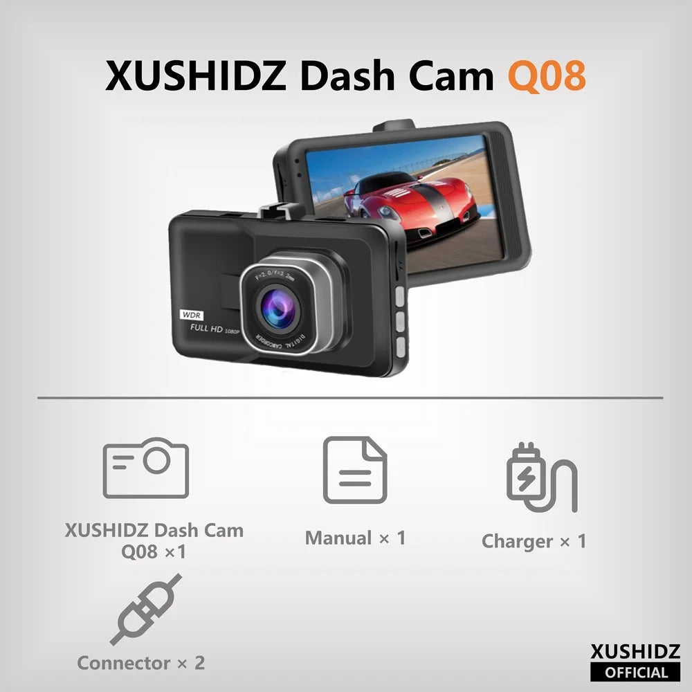 Dashcam XUSHIDZ 1080P HD – Vision Nocturne, Enregistrement en Boucle & Capteur G