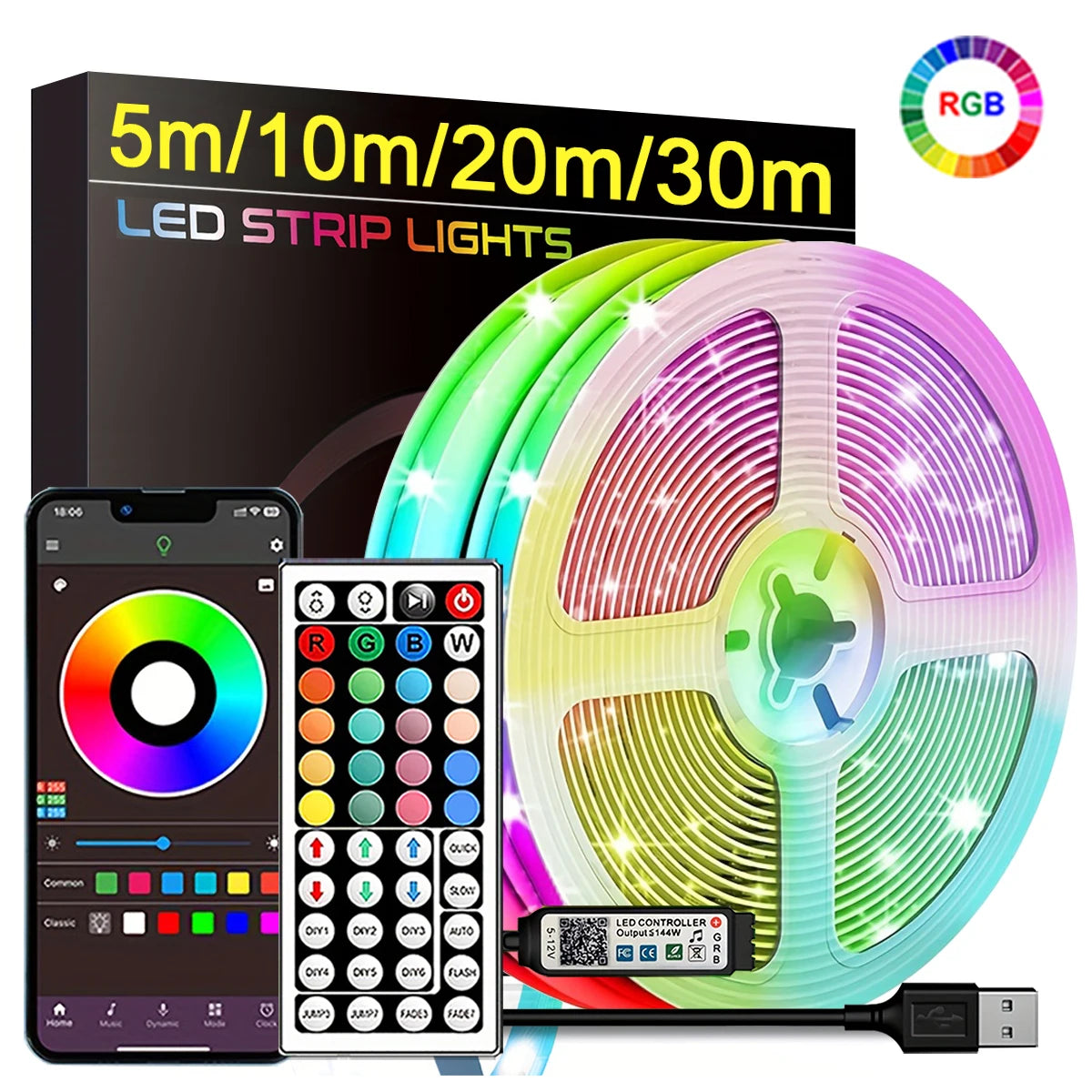 Ruban LED RGB – 5m à 30m, Contrôle APP, Décoration Chambre & Salon