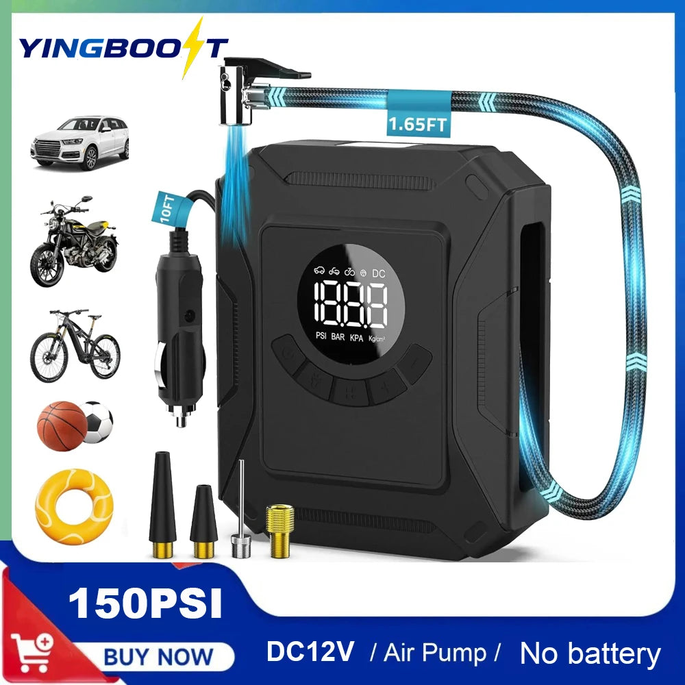 Gonfleur de Pneus YINGBOOST 150PSI – Arrêt Auto, Jauge Numérique & 12V