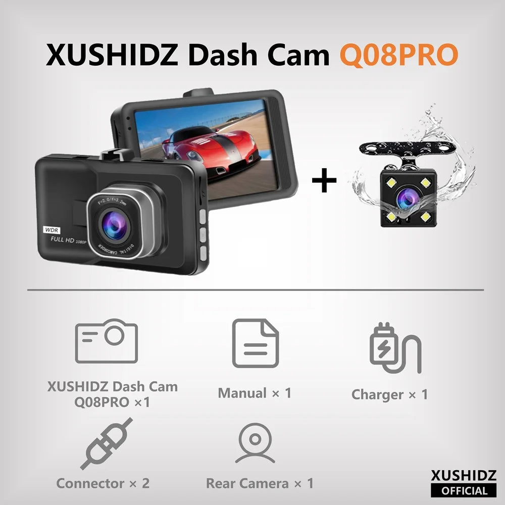 Dashcam XUSHIDZ 1080P HD – Vision Nocturne, Enregistrement en Boucle & Capteur G