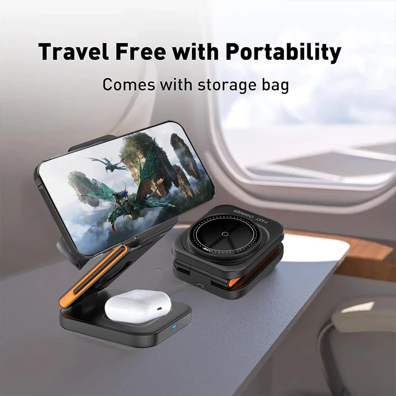Station de Charge Magnétique 3-en-1 – Compatible iPhone, Apple Watch & AirPods