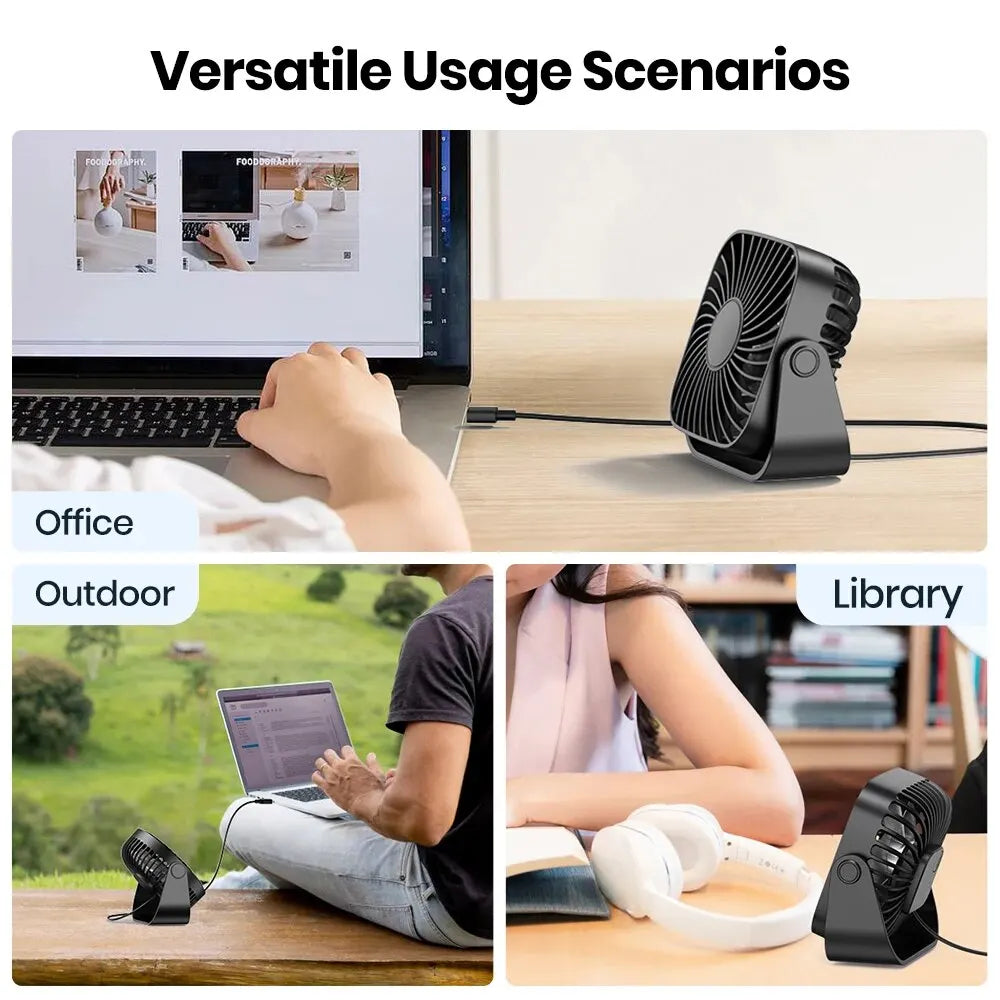 Ventilateur USB TOPK 4 Pouces – 3 Vitesses, 360°, Silencieux & Portable
