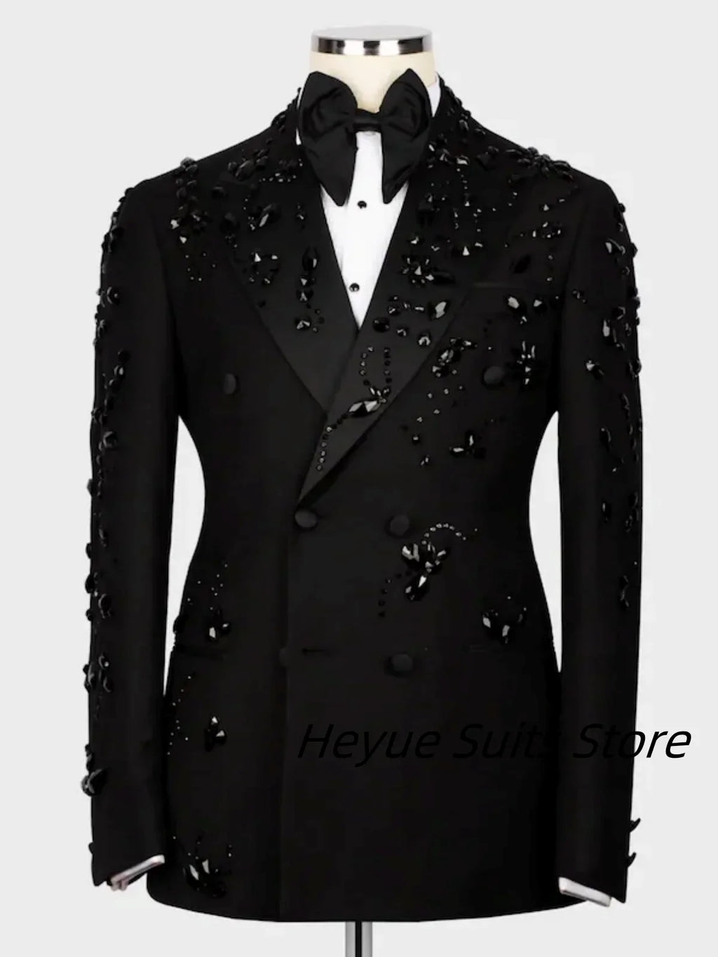 Elegant Luxury Men Suits Black Gold Double-Breasted Jewelry Ornament Shining Tuxedo for Wedding Party