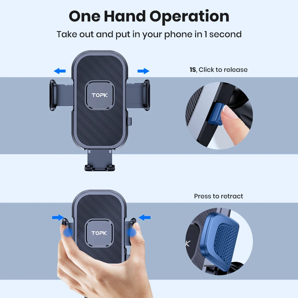 Support Téléphone Voiture TOPK Réglable – Pare-Brise, Tableau de Bord & 360°