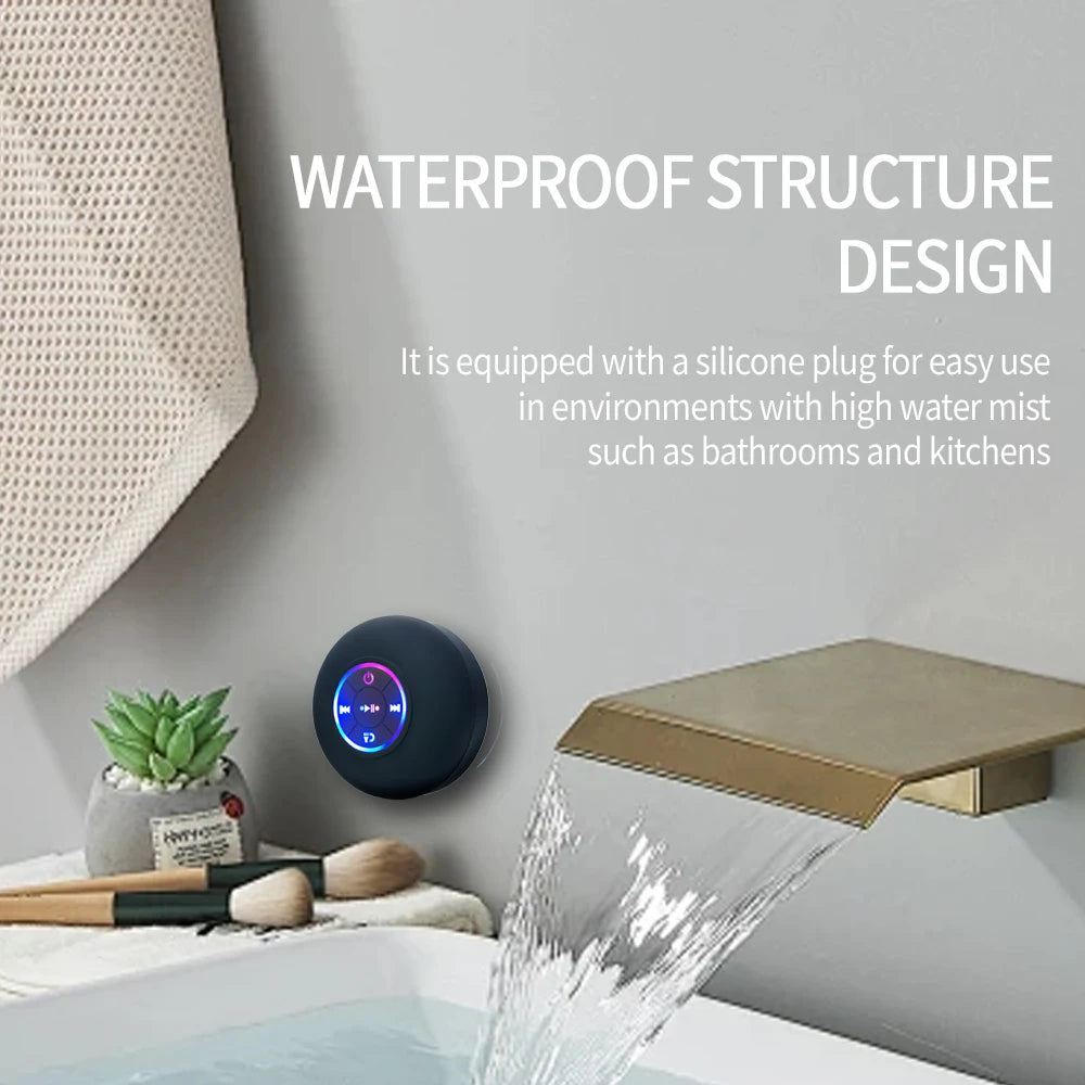 Enceinte Bluetooth Portable LED – IPX4, Ventouse Puissante & Son Stéréo
