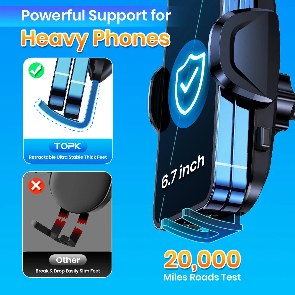 Support Téléphone Voiture TOPK Gravité – Grille d’Aération, Universel & Mains Libres