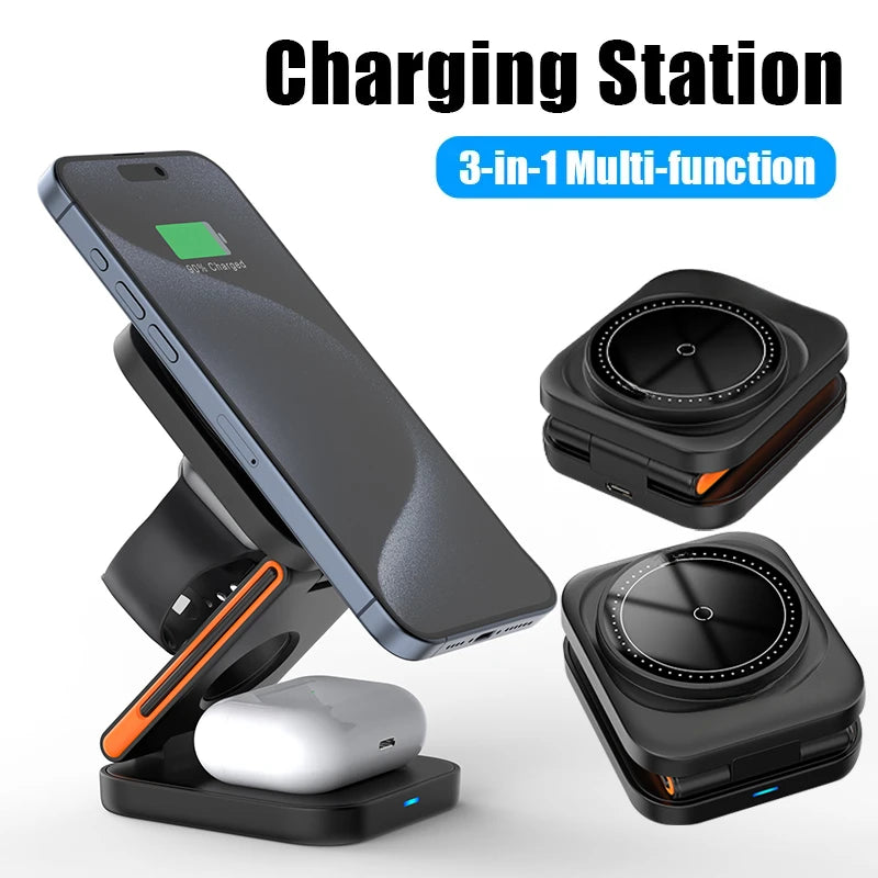 Station de Charge Magnétique 3-en-1 – Compatible iPhone, Apple Watch & AirPods