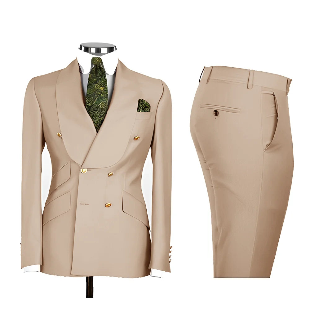 Light Blue Men's Suits Chic Double Breasted Blazer Peak Lapel Elegant Formal Set Male 2 Piece Jacket Pants Wedding Groom Tuxedos