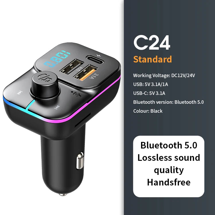 Transmetteur FM Bluetooth 5.0 – Charge Rapide 22.5W, Mains Libres & MP3