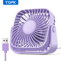 Ventilateur USB TOPK 4 Pouces – 3 Vitesses, 360°, Silencieux & Portable