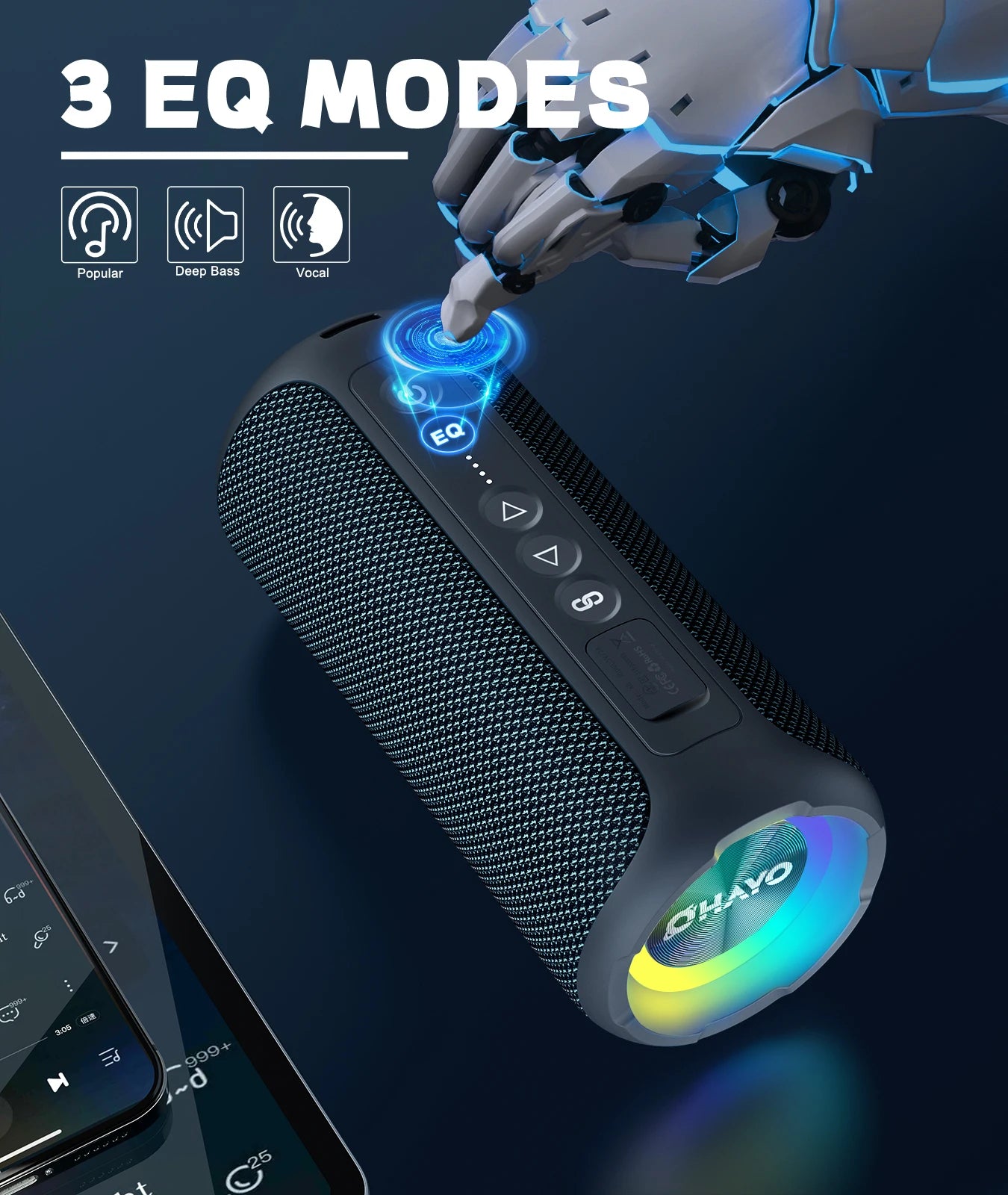Enceinte Bluetooth Portable Ortizan 40W – IP7, 30H, Basses Puissantes