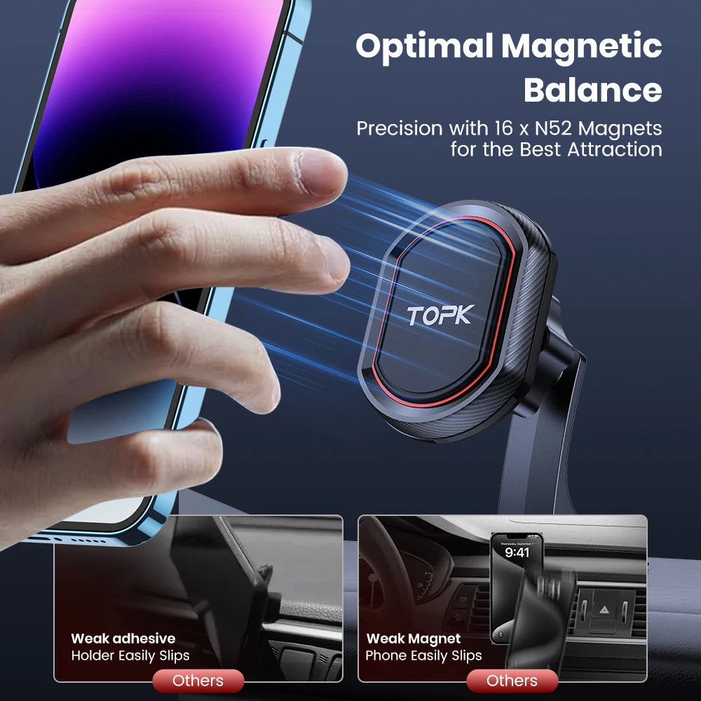Support Téléphone Voiture TOPK – Magnétique Tableau de Bord, Super Aimant