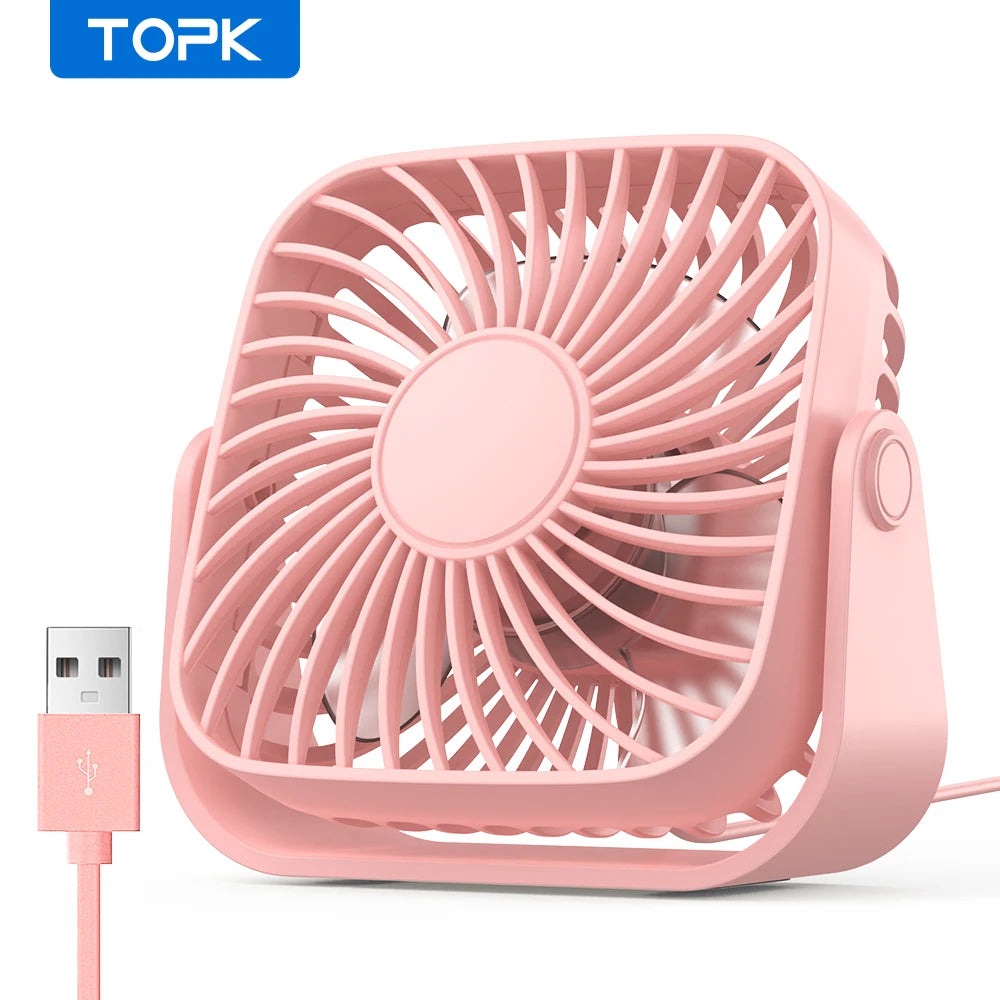 Ventilateur USB TOPK 4 Pouces – 3 Vitesses, 360°, Silencieux & Portable