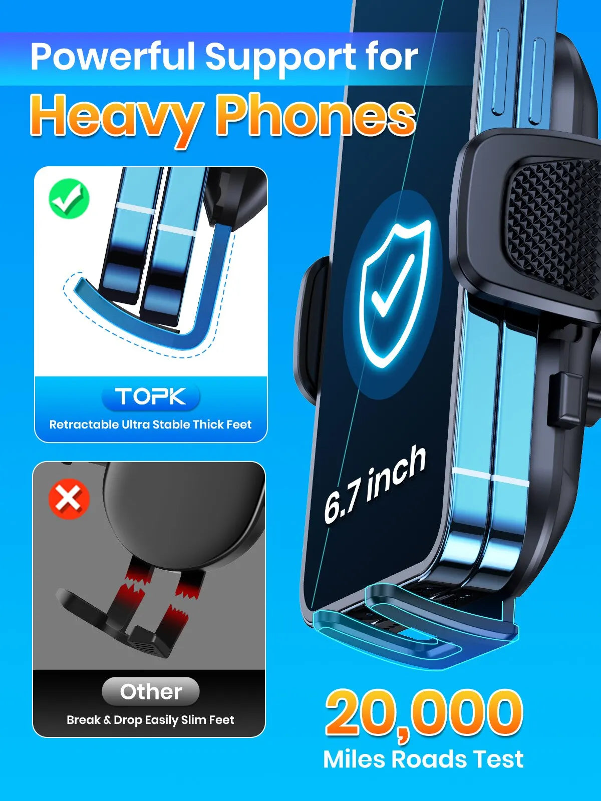 Support Téléphone Voiture TOPK – Gravité Universelle, Tableau de Bord, Pare-Brise & Grille d'Aération